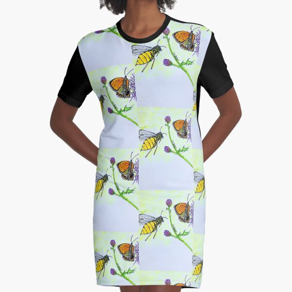 Butterfly Wasp Attack Graphic T-Shirt Dress