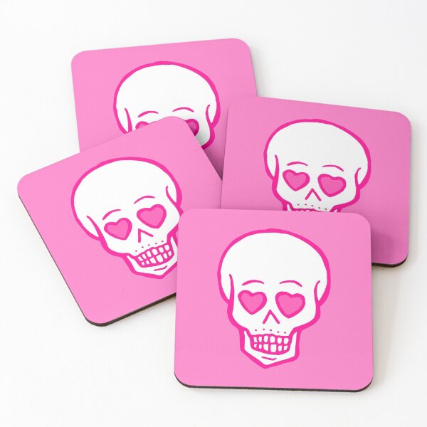 Item preview, pink heart eyes skull valentines designed and sold by Gossip Rag.