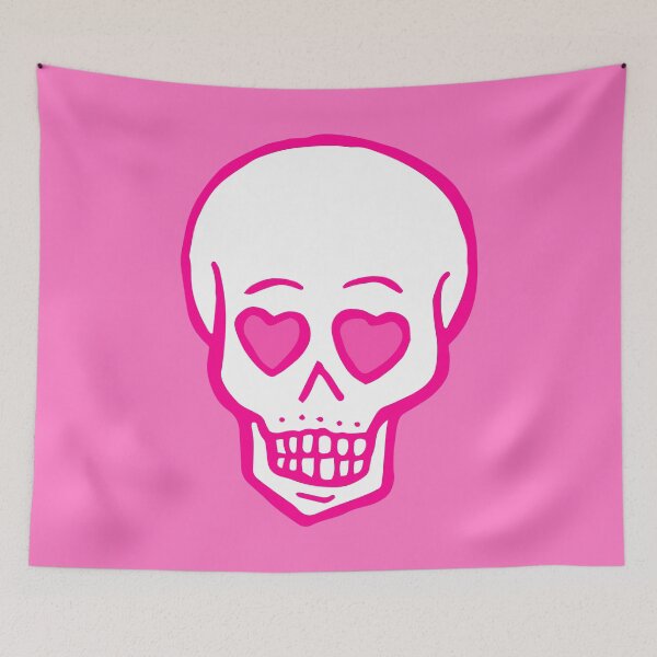 Item preview, pink heart eyes skull valentines designed and sold by Gossip Rag.