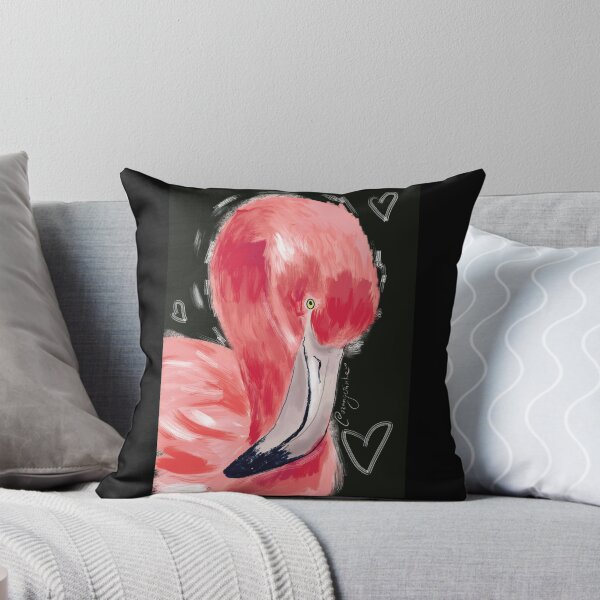 Item preview, Hearts and Pink flamingo on black designed and sold by orangerinka.