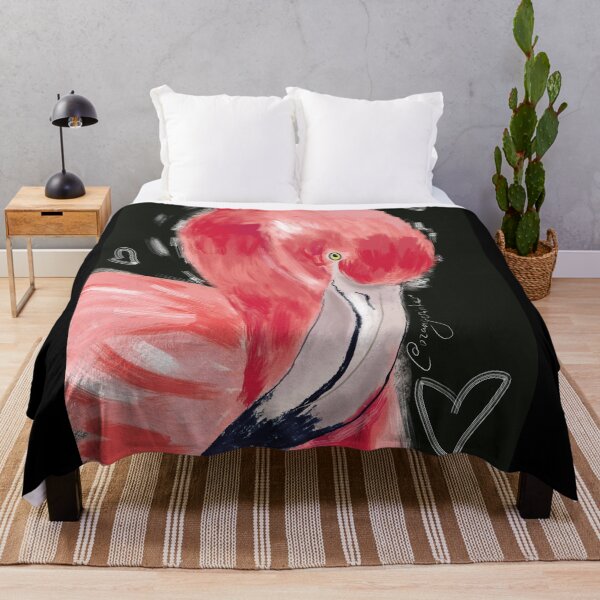 Item preview, Hearts and Pink flamingo on black designed and sold by orangerinka.