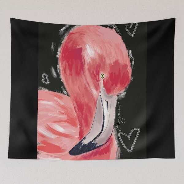 Item preview, Hearts and Pink flamingo on black designed and sold by orangerinka.