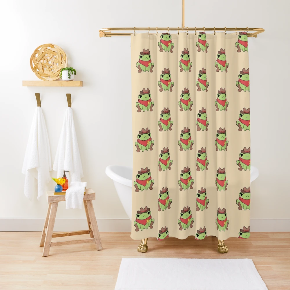 Cute green frog sign cartoon illustration shower curtain