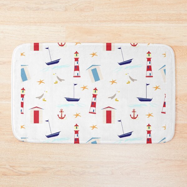 Item preview, Nautical Pattern Lighthouse Sailboat Anchor Starfish Seagull designed and sold by KeysTreasures.