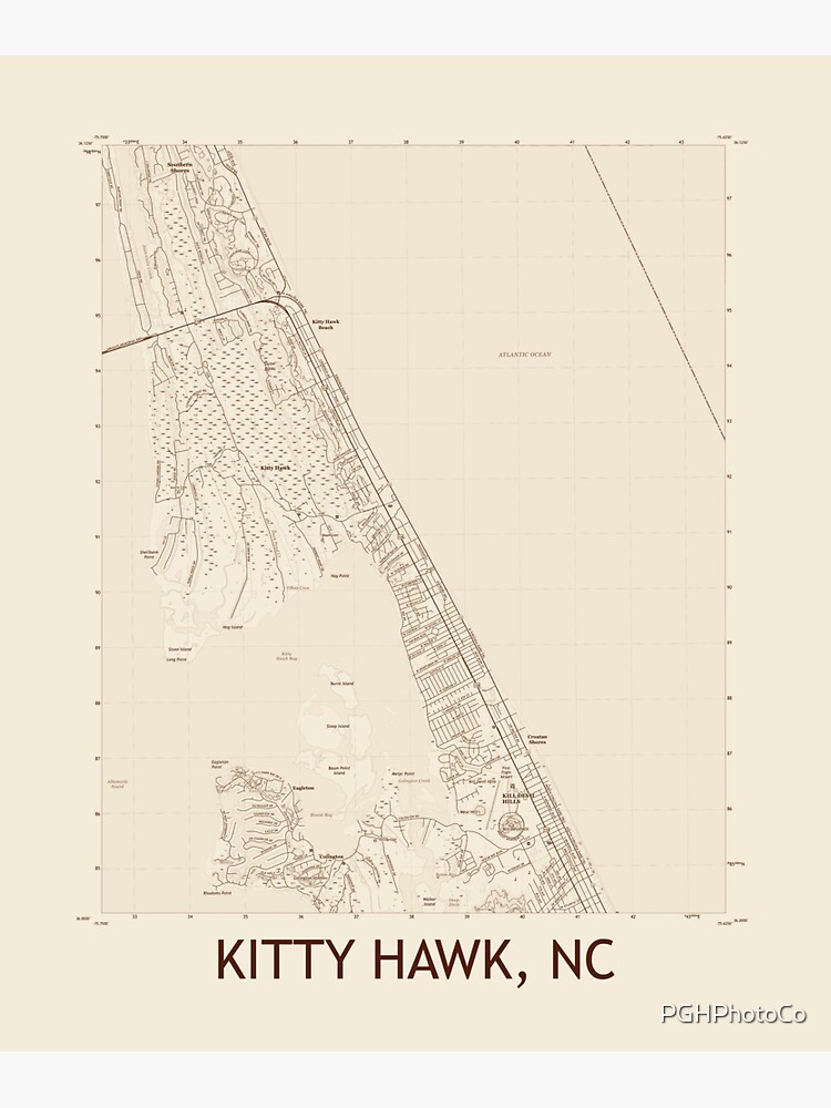 "Kitty Hawk, NC Topographical Map Vintage" Sticker for Sale by