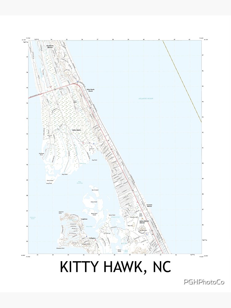 "Kitty Hawk, NC Topographical Map Clean" Sticker by PGHPhotoCo | Redbubble