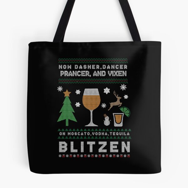 Aperçu de l'œuvre Pull de Noël laid à boire - Maintenant Dasher, danseur, Prancer, Vixen, Moscato, Vodka, Tequila, Blitzen créée et vendue par creativehive.