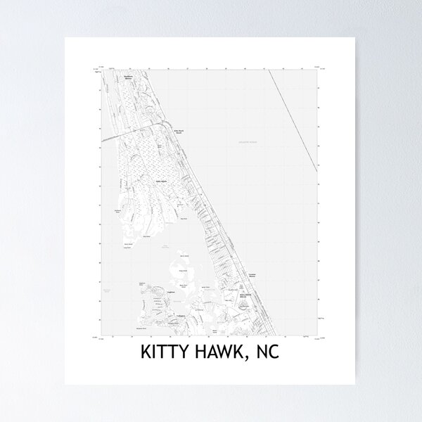 Item preview, Kitty Hawk, NC Topographical Map Black & White designed and sold by PGHPhotoCo.