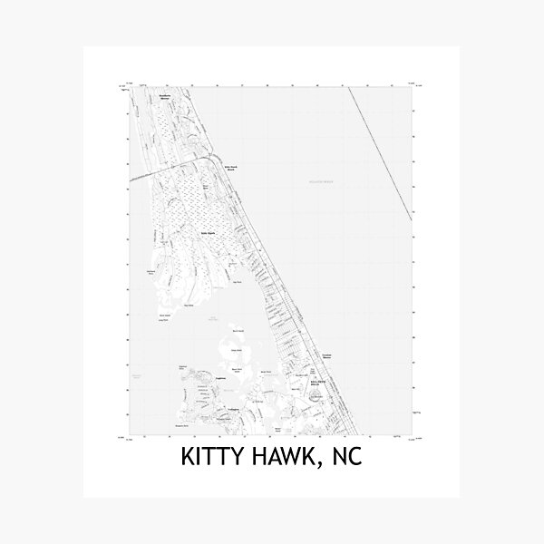 Item preview, Kitty Hawk, NC Topographical Map Black & White designed and sold by PGHPhotoCo.