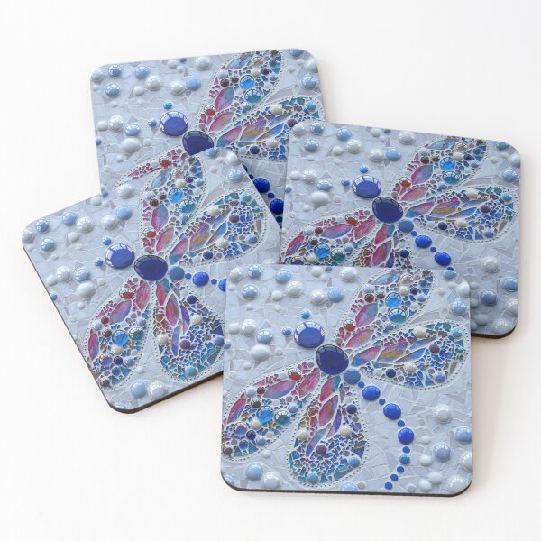 Item preview, A pink and blue stained glass dragonfly mosaic designed and sold by suespaintroom.