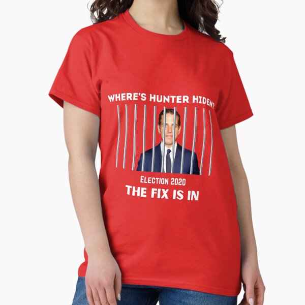 Artikel-Vorschau von  Wo ist Hunter hinter Gittern? Wahl 2020 Der Fix befindet sich im roten Hintergrund von MAGA, designt und verkauft von Heinessight.