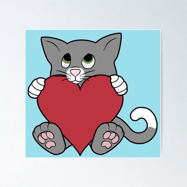 Item preview, Valentine's Day Gray Cat with Red Heart designed and sold by Grifynne.