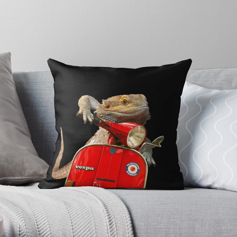 Born To Be Wild - Bearded Dragon On A Vespa Throw Pillow