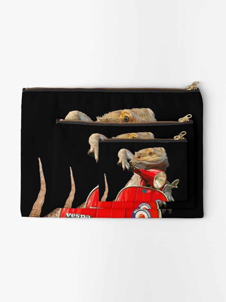 Alternate view of Born To Be Wild - Bearded Dragon On A Vespa Zipper Pouch