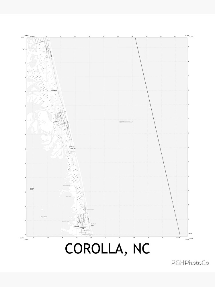 "Corolla, NC, Topographical Map Black & White" Sticker by PGHPhotoCo