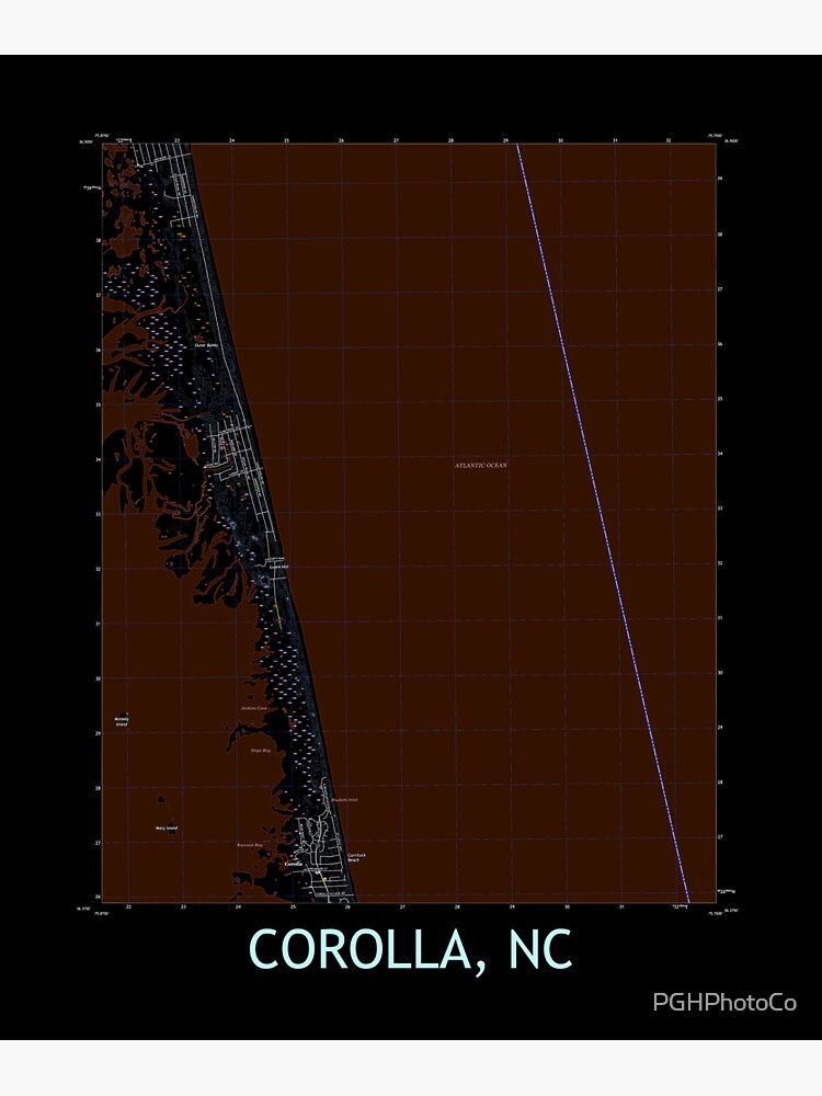 "Corolla, NC Topographical Map Dark" Sticker by PGHPhotoCo Redbubble