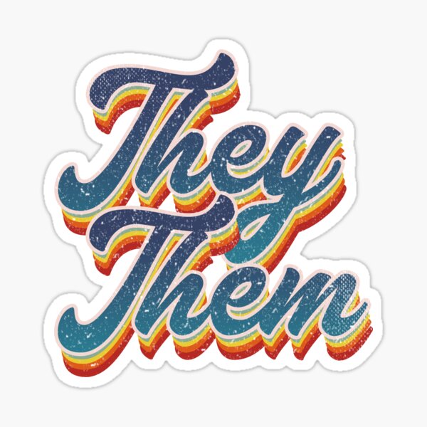 "They/Them" in Retro 70s Style Rainbow Glossy Sticker