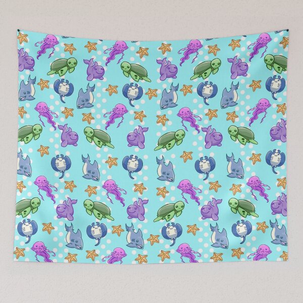 Item preview, Sea Life Cartoon Pattern Sea Turtle Dolphin Ray Starfish Jellyfish Shark designed and sold by KeysTreasures.