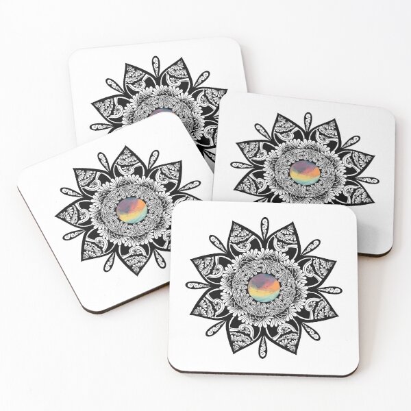 Artikelvorschau, Sonnenuntergang-Blumen-Schwarzweiss-Mandala entworfen und verkauft von sagaana.