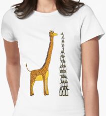 Who is Taller Unicorn Giraffe or Penguin? Women's Fitted T-Shirt