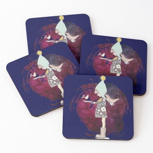 Item preview, A small lovely bird singing to a girl on a purple starry night designed and sold by ChatterFox.