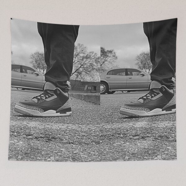 Item preview, AJ 3 Bred Sneaks Portrait on Feet Black and White Version designed and sold by RCPphotography.