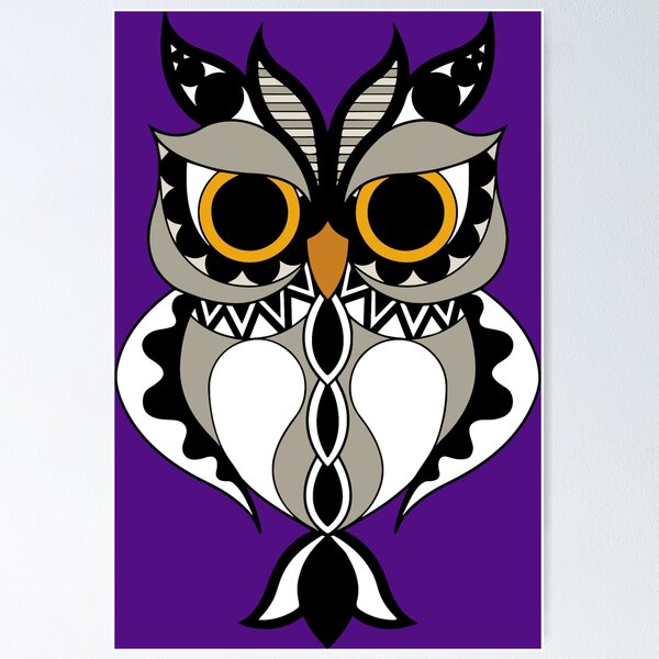 Item preview, Black and White Abstract Owl with Purple background  designed and sold by Jennykies.