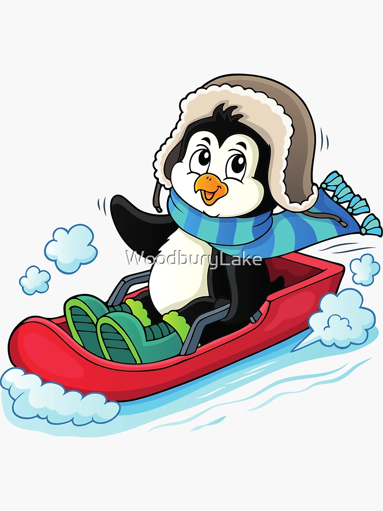 Snow sticker set with cartoon penguins snowman Vector Image