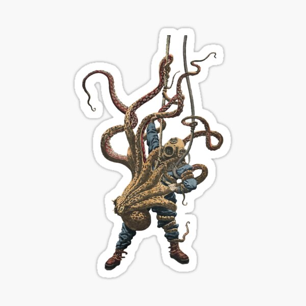Item preview, Vintage Diver Struggling with a Giant Octopus designed and sold by urmaddad.
