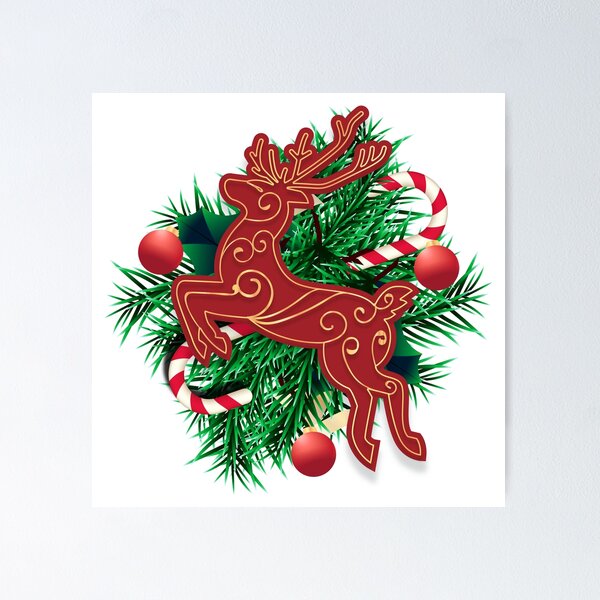 Item preview, Merry Christmas Golden Red Deer and ornaments designed and sold by Kaytwo.