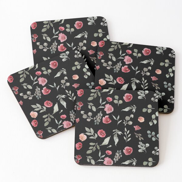 Item preview, Red and peach watercolour roses pattern on black designed and sold by StickinTogether.