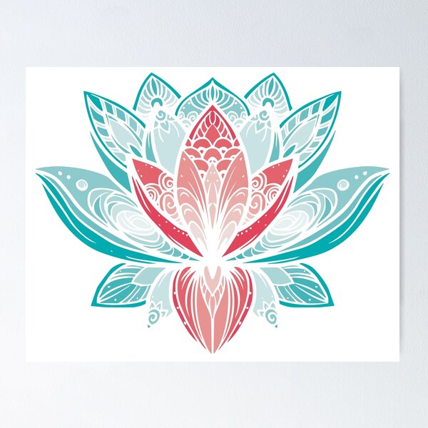 Item preview, Lotus  Flower Mandala in Teal and Coral Red designed and sold by squishyrainbow.
