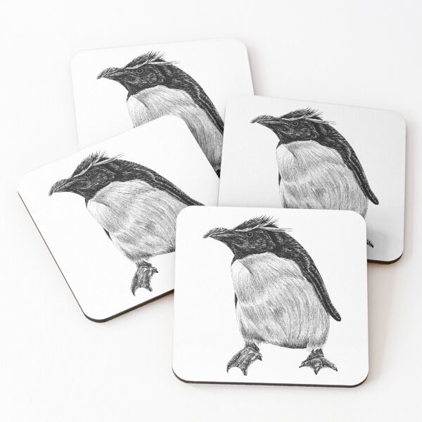 Item preview, Rockhopper penguin - black and white animal illustration bird designed and sold by LorenDowding.
