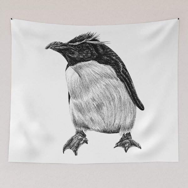 Item preview, Rockhopper penguin - black and white animal illustration bird designed and sold by LorenDowding.