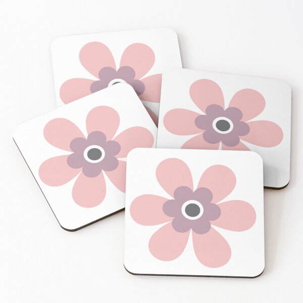Item preview, Cute retro 70s simple flower power block colour groovy graphic, in blush pink and mauve purple on white. designed and sold by Caroline Laursen.