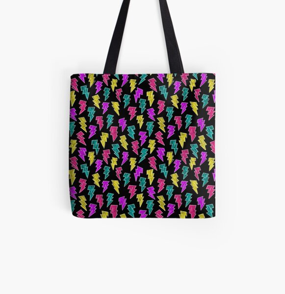 Neon Lightning Bolts All Over Print Tote Bag