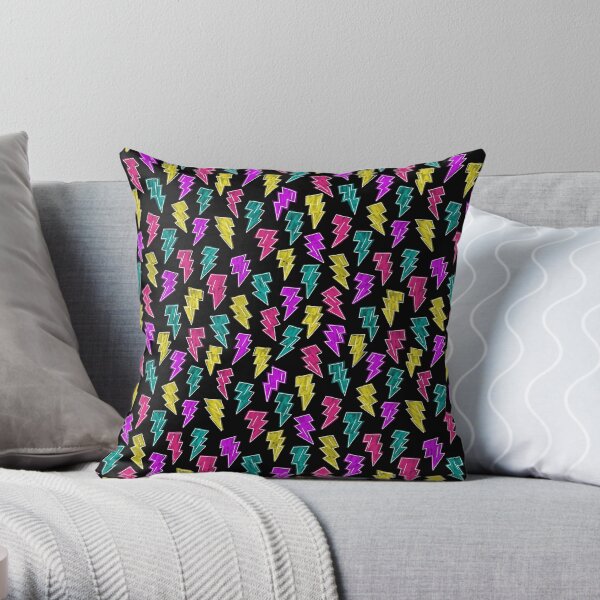 Neon Lightning Bolts Throw Pillow