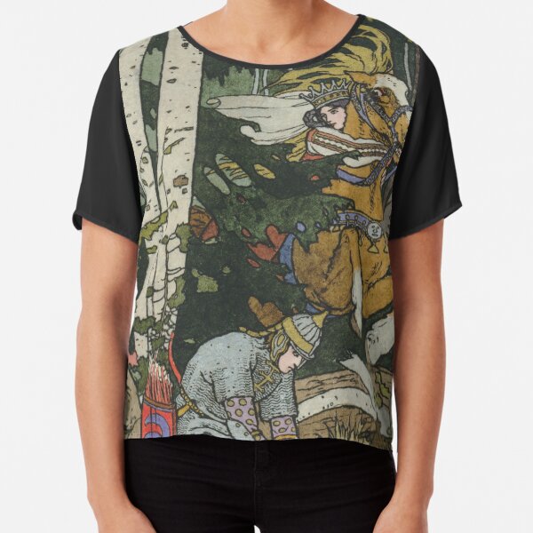 Ivan Tsarevich with Princess Elena and the Grey Wolf Ivan Bilibin Chiffon Top