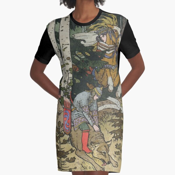 Ivan Tsarevich with Princess Elena and the Grey Wolf Ivan Bilibin Graphic T-Shirt Dress