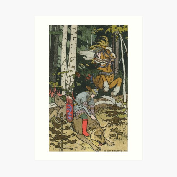 Ivan Tsarevich with Princess Elena and the Grey Wolf Ivan Bilibin Art Print