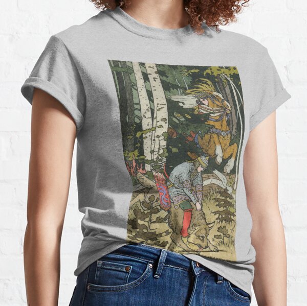 Ivan Tsarevich with Princess Elena and the Grey Wolf Ivan Bilibin Classic T-Shirt