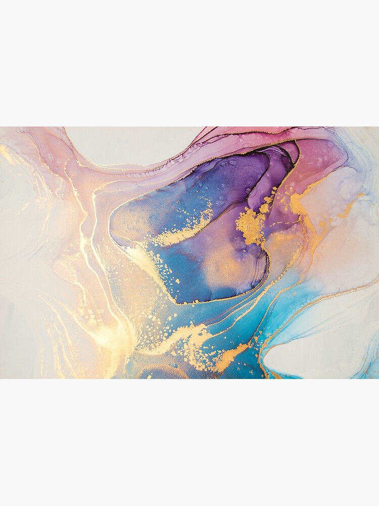 Gold Metallic + Sunset-Colored Watercolor Abstract Marble Painting