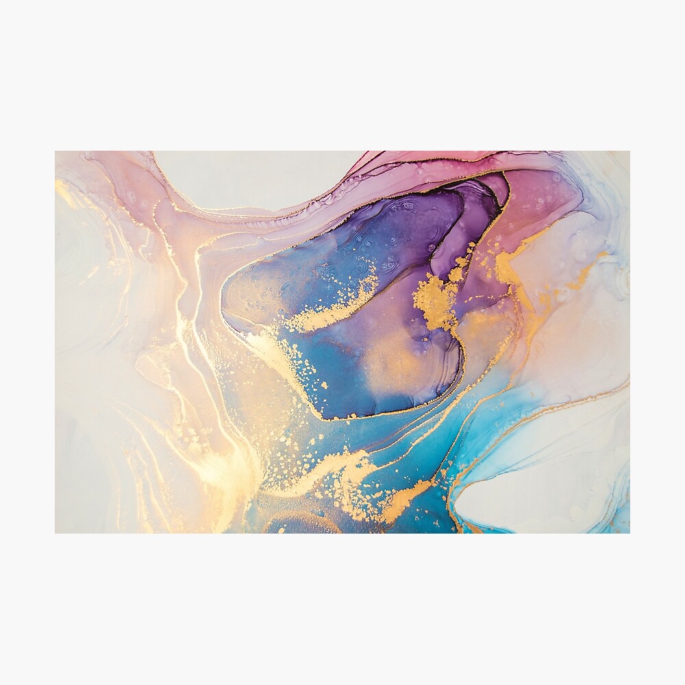 Gold Metallic + Sunset-Colored Watercolor Abstract Marble Painting