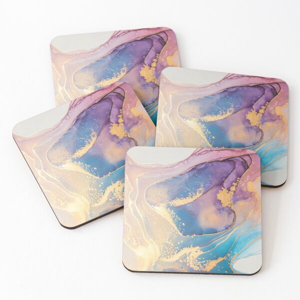 Item preview, Gold Metallic + Sunset-Colored Watercolor Abstract Marble Painting designed and sold by EscapistDecor.