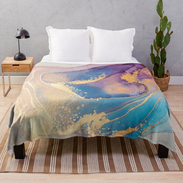 Item preview, Gold Metallic + Sunset-Colored Watercolor Abstract Marble Painting designed and sold by EscapistDecor.
