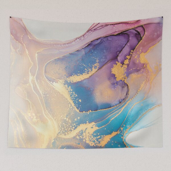 Item preview, Gold Metallic + Sunset-Colored Watercolor Abstract Marble Painting designed and sold by EscapistDecor.