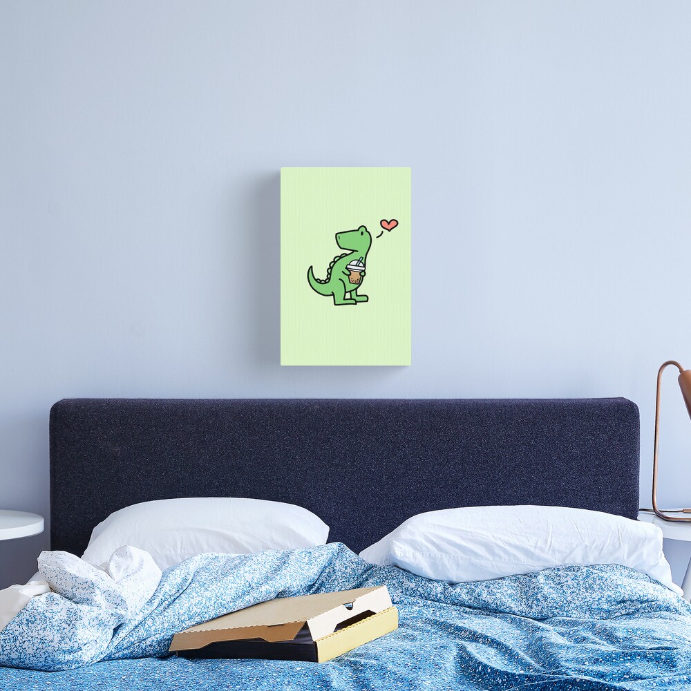 Dino Boba - Green Boba Lover Dinosaur Canvas Print