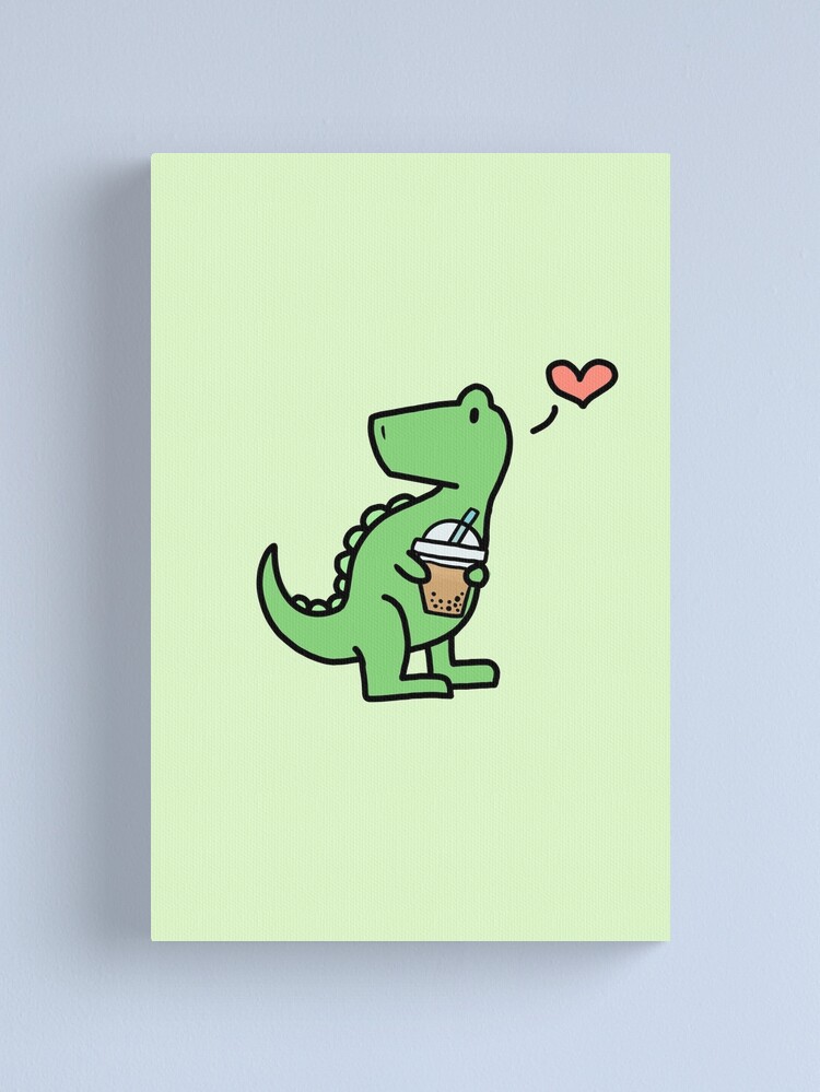 Alternate view of Dino Boba - Green Boba Lover Dinosaur Canvas Print
