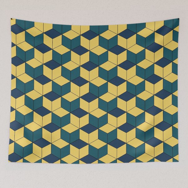 Item preview, Navy Blue and Yellow Kikko Traditional Japanese Pattern designed and sold by Heedee Design.