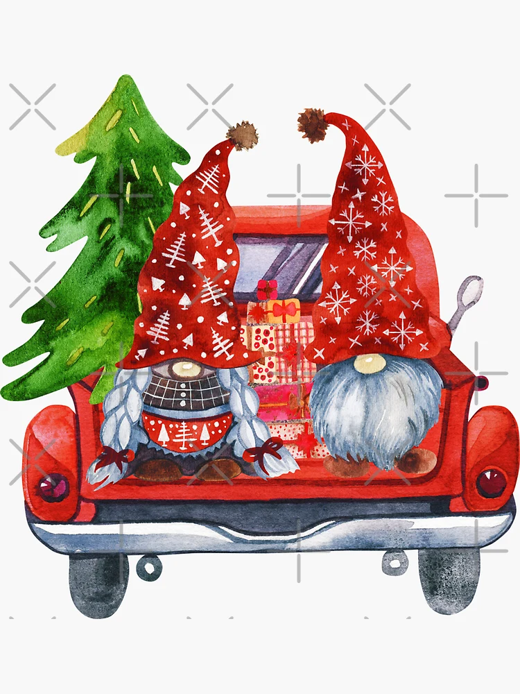 Happy Holidays Print, Christmas Gnome, Christmas Decorations, Red Truck,  Living Room Decor, Holiday Art Decor, Printable Art, Home Decor, 